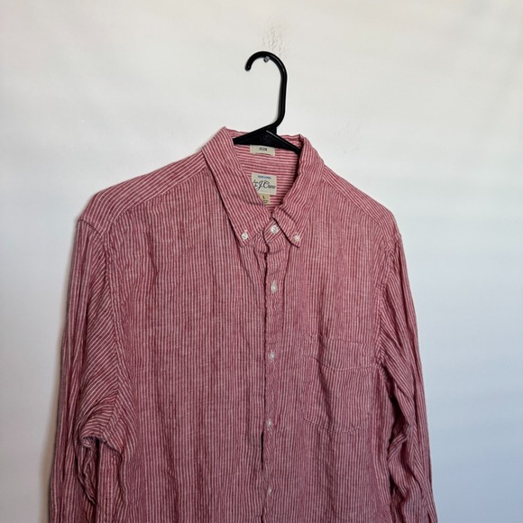 J Crew Baird McNutt Shirt Mens Large Stripe 100% Linen Long Sleeve Slim Fit - Picture 2 of 9